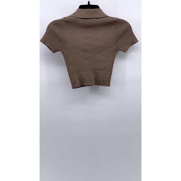 ACTIVE USA Women's Brown Ribbed Short Sleeve Crop Top SZ S - Picture 3 of 11
